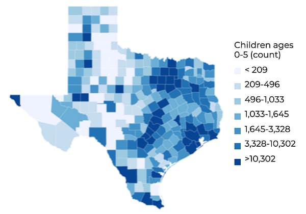 state of childcare report Texas children population map