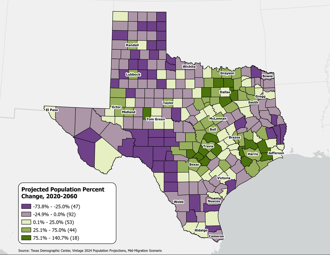 TX next decade pop change map