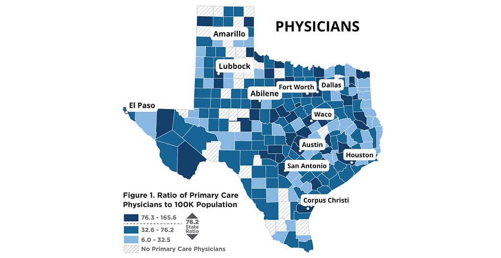 Texas physicians shortage map