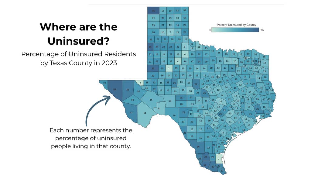 where are Texas' uninsured chart