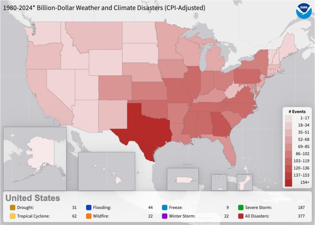NOAA Billion Dollar Disaster map