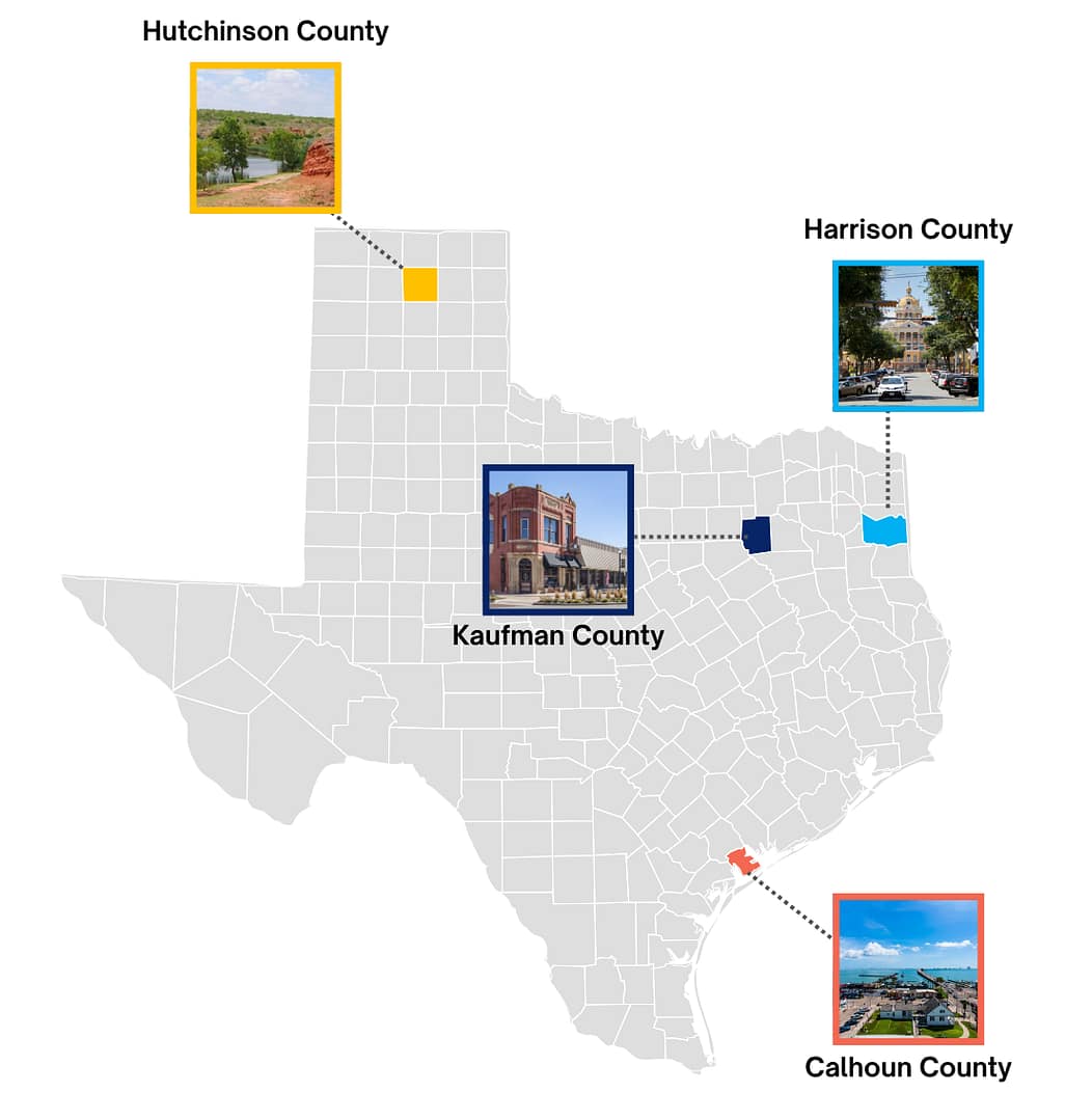 four counties, four employment patterns map