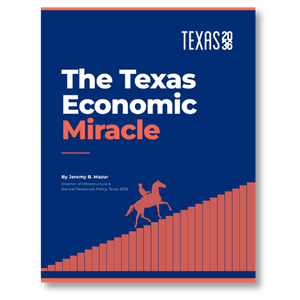Report cover titled The Texas Economic Miracle and the image of a man riding a horse up a slope
