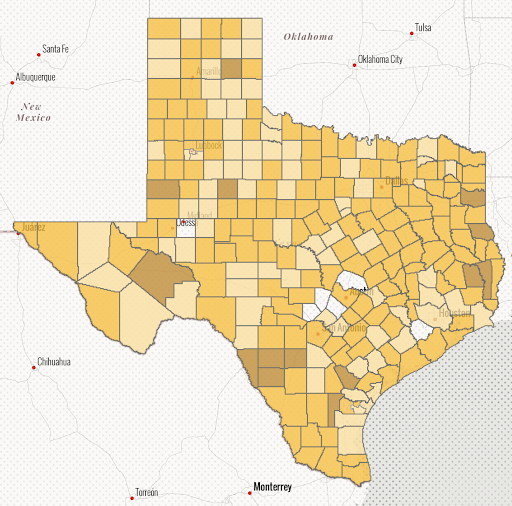 state of mental health newsletter service shortage Texas map