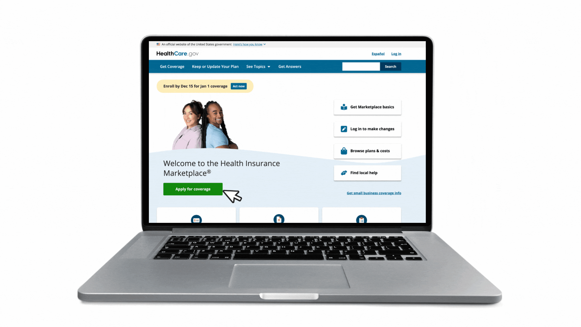 ACA Marketplace website navigation