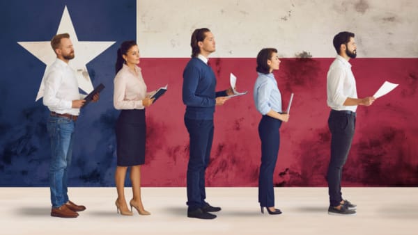 workers on a TX flag