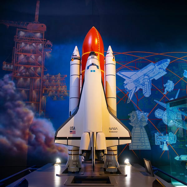 Image of Space Shuttle Endeavour model displayed in Johnson Space Center in city of Houston, Texas..