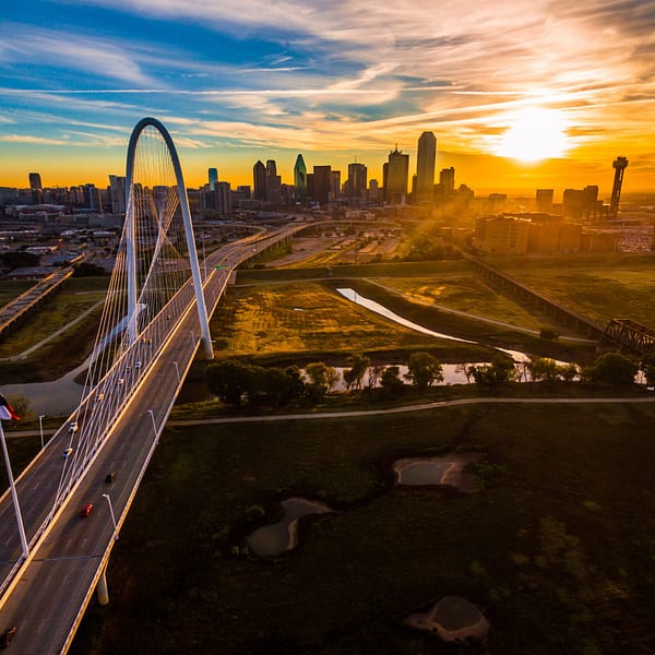 Dallas, Texas, aerial view sunrise