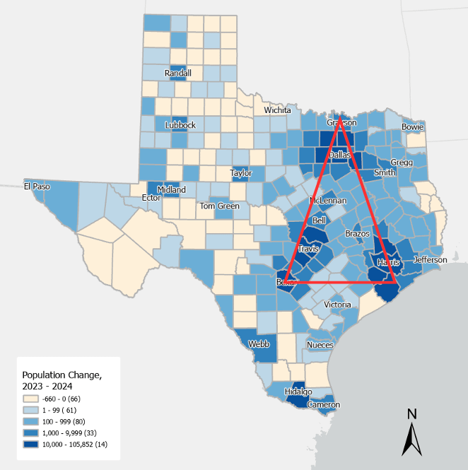Pop Change, Texas Counties 2023