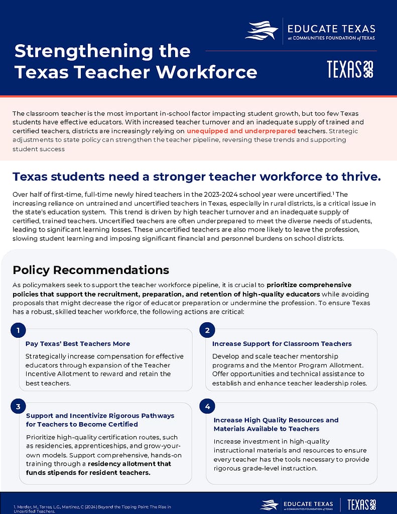 Strengthening the Texas Teacher Workforce first page