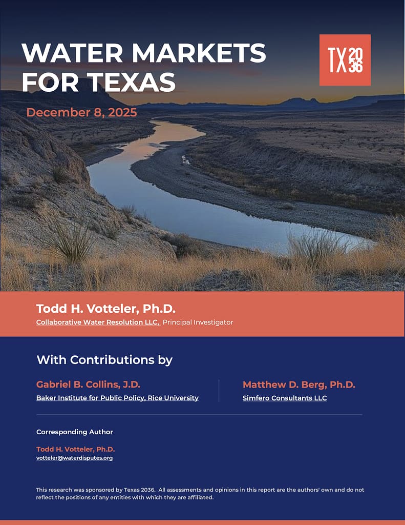 Cover of the report Water Markets for Texas by Todd Votteler, Ph.D.
