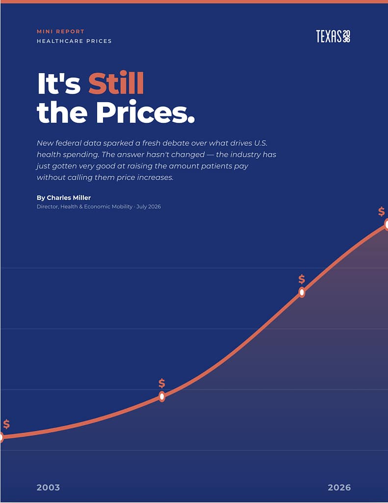 A rising line graph in orange on a dark blue background underneath the words, "It's Still the Prices. New federal data sparked a fresh debate over what drives U.S. health spending. The answer hasn't changed - the industry has just gotten very good at raising the amount patients pay without calling them price increases."