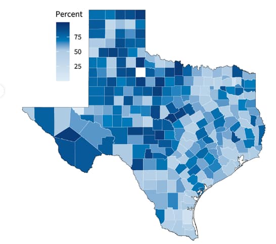 Map Share of employees working at small businesses by county